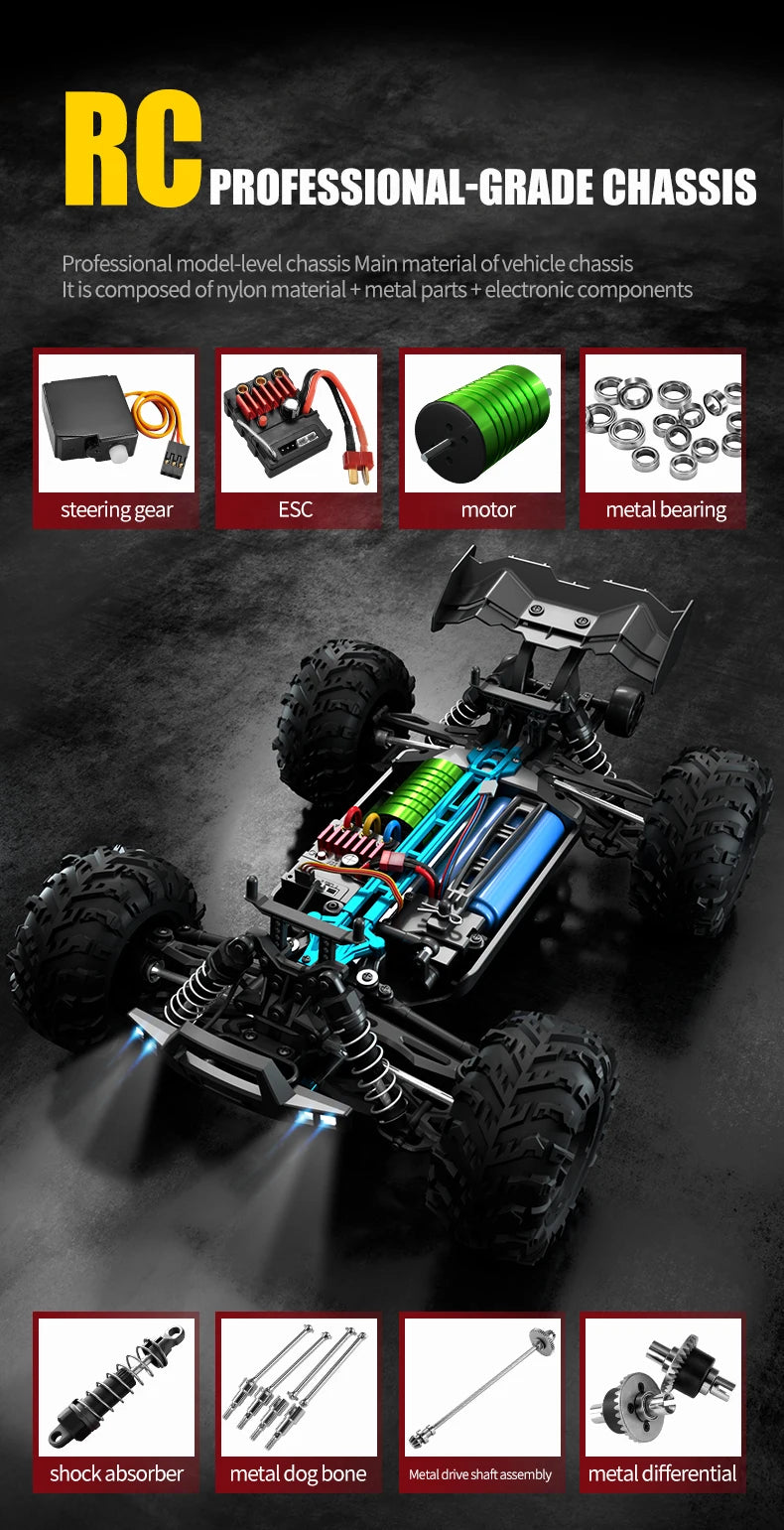 Samochód RC Off-Road 4x4 70km/h - Monster Truck 1:16 z LED