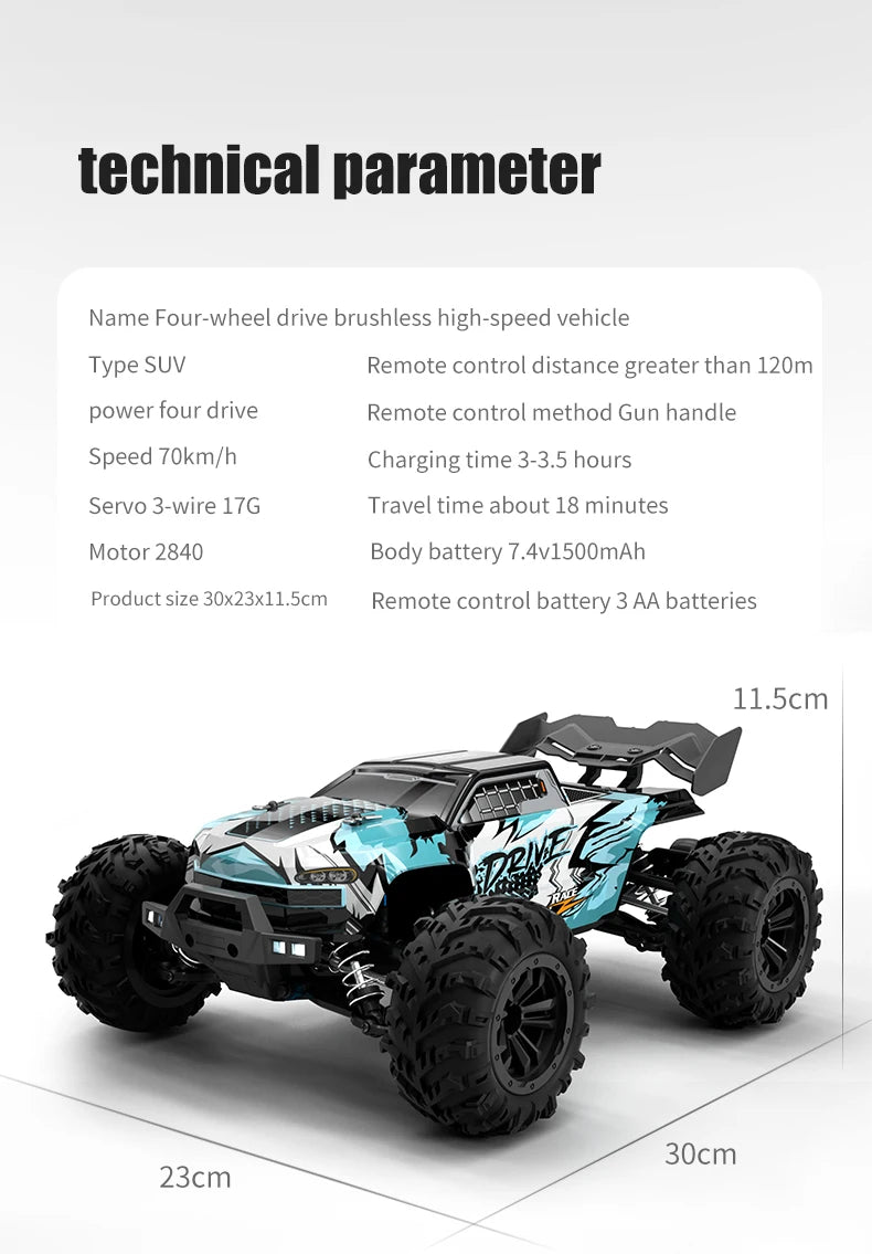 Samochód RC Off-Road 4x4 70km/h - Monster Truck 1:16 z LED