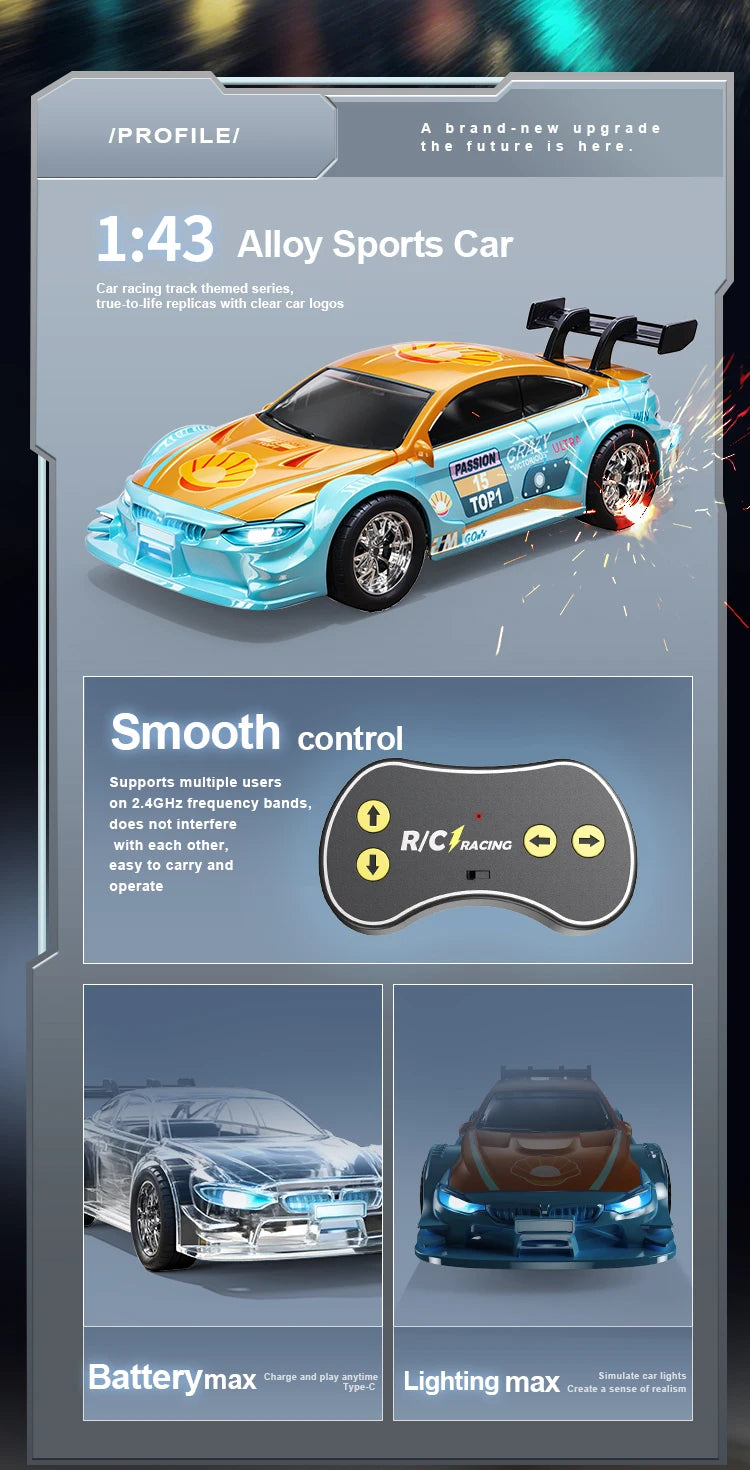 Samochód RC 1:43 z Kontrolą APP i Światłami - Mini Model Wyścigowy 4WD